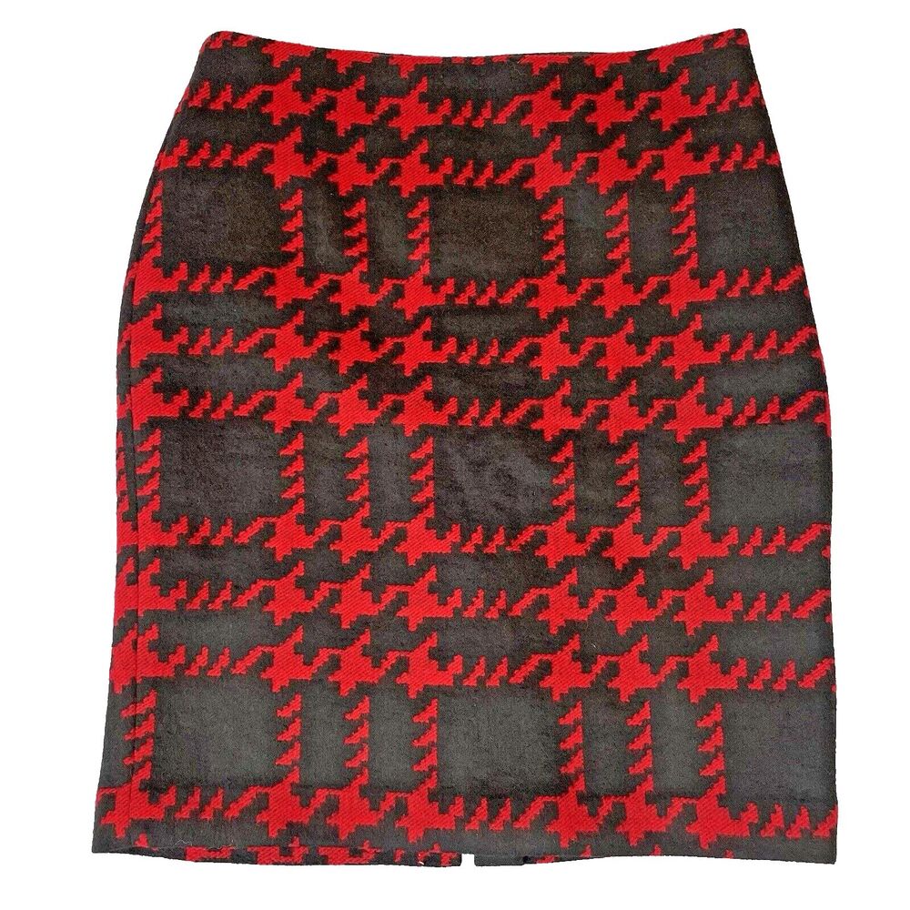 Talbots Wool Blend Lined Skirt Women's Size 12 Black/Red Houndstooth Back Slit
